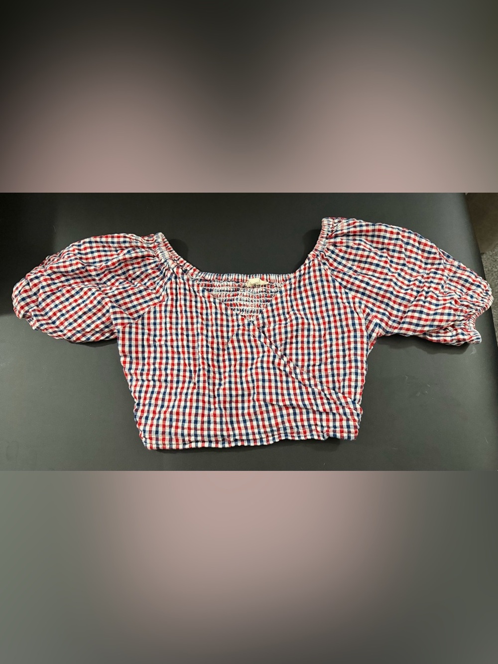 Sim & Sam Red Blue Gingham Off-the-Shoulder Wrap Crop Top XS